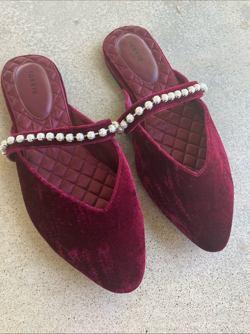torrid Burgundy Velvet and Pearl Slip On Mules, 13WW